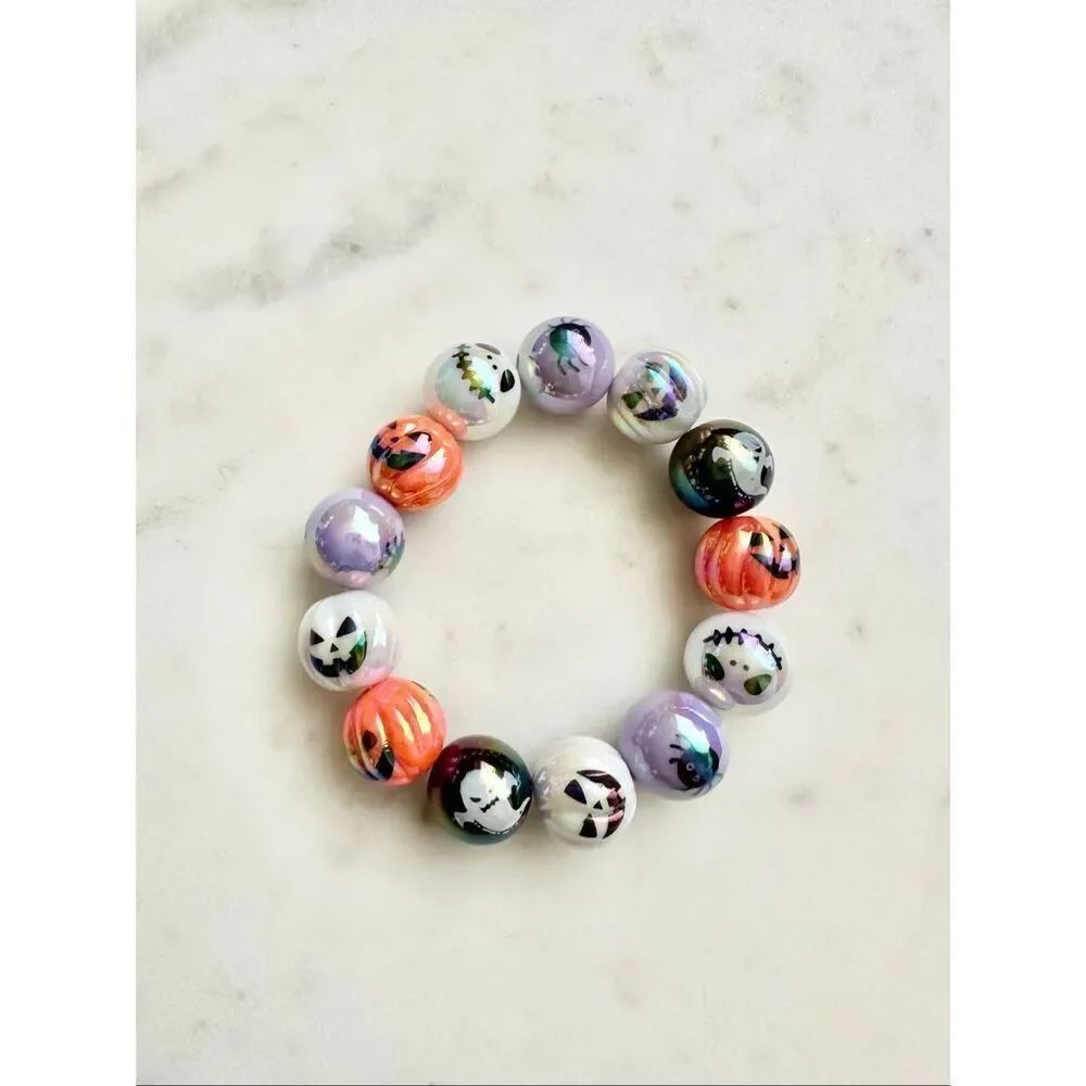 Halloween pearlescent beaded bracelet - jack skeleton, jack-o’-lantern, ghost, &